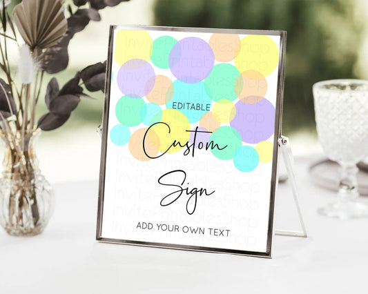 Editable Pastel Confetti Sign Colorful Sprinkles Table Sign Decor Rainbow Pa