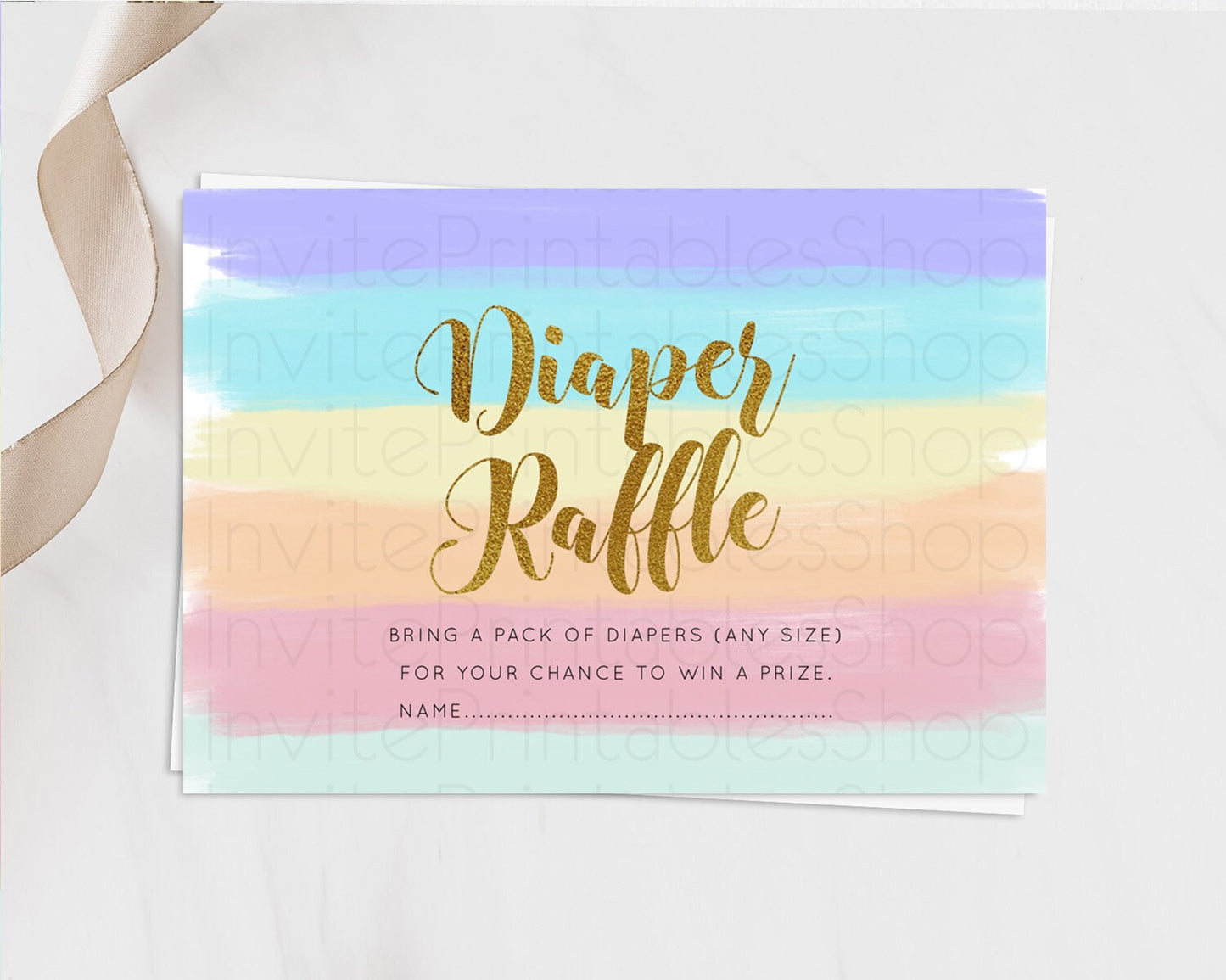 Pastel Diaper Raffle Card Pastel Rainbow Diaper Raffle Insert Colorful Ombre Watercolor Diaper Ticket Confetti Glitter Raffle Game D10510