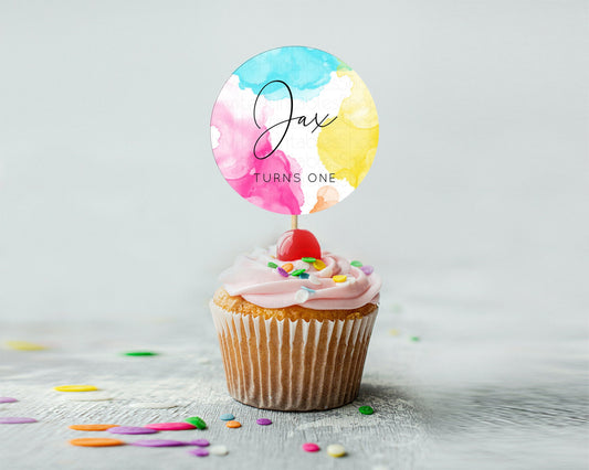 Editable Rainbow Cupcake Toppers Pastel Cupcake Toppers Colorful Pastel Wate