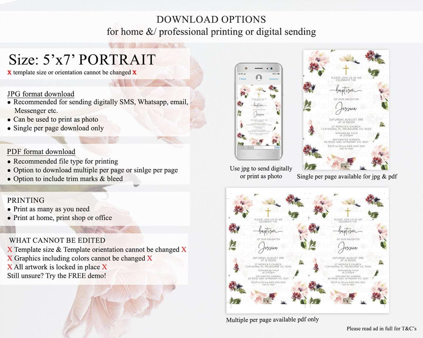 Secret Garden Baptism Invitation Wildflower Baptism Birthday Invite Pastel Flowers Christening Invite Enchanted Garden Boho Floral D10538