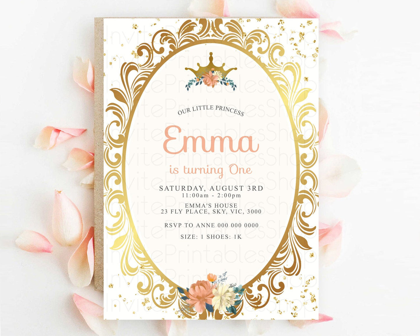 Princess Birthday Invitation Castle Invitation Royal Birthday Fairy Tale Enchanted Mirror Pastel Floral Garden 1st First Birthday D10129