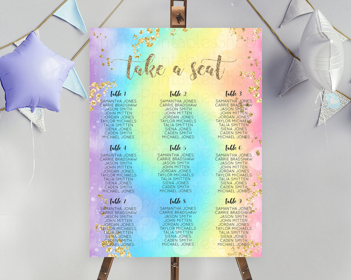 Tie Dye Seating Chart Rainbow Tie Dye Seating Chart Rainbow Colorful Seating Chart Tie Dye Pastel Rainbow Party Decor Take A Seat D10568