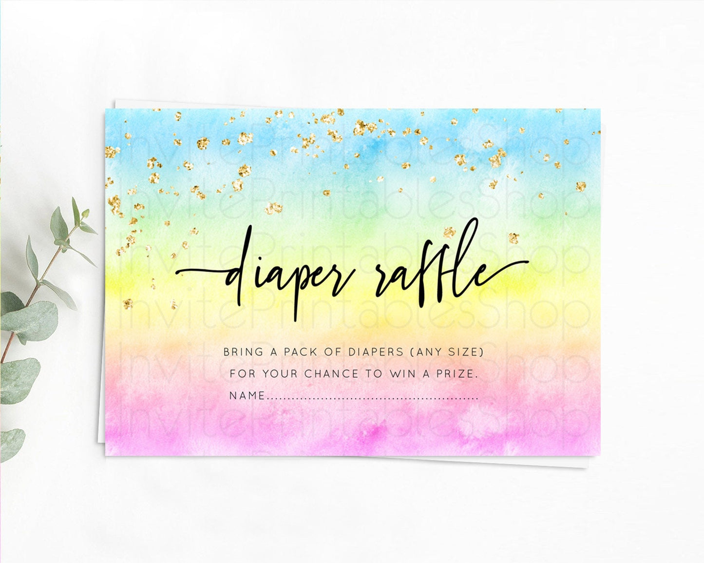 Pastel Diaper Raffle Card Pastel Rainbow Diaper Raffle Insert Colorful Ombre Watercolor Diaper Ticket Confetti Glitter Raffle Game D10480