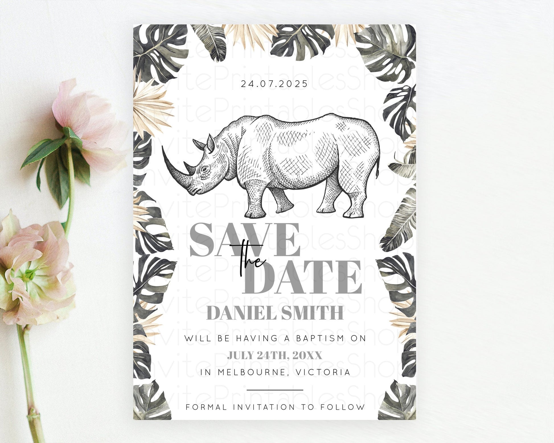 Editable Rhino Save The Date Template Rhino Party Save The Date Safari Adven