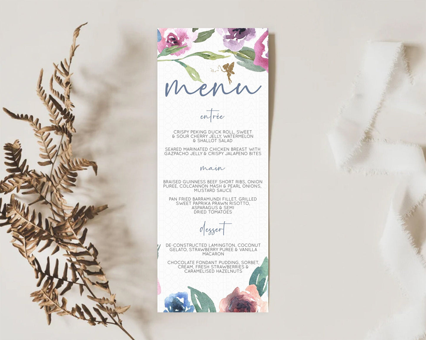 Fairy Menu Fairy Menu Template Enchanted Garden Pastel Floral Butterfly Table Decor Fairy Secret Garden Dinner Dessert Food Menu D10188