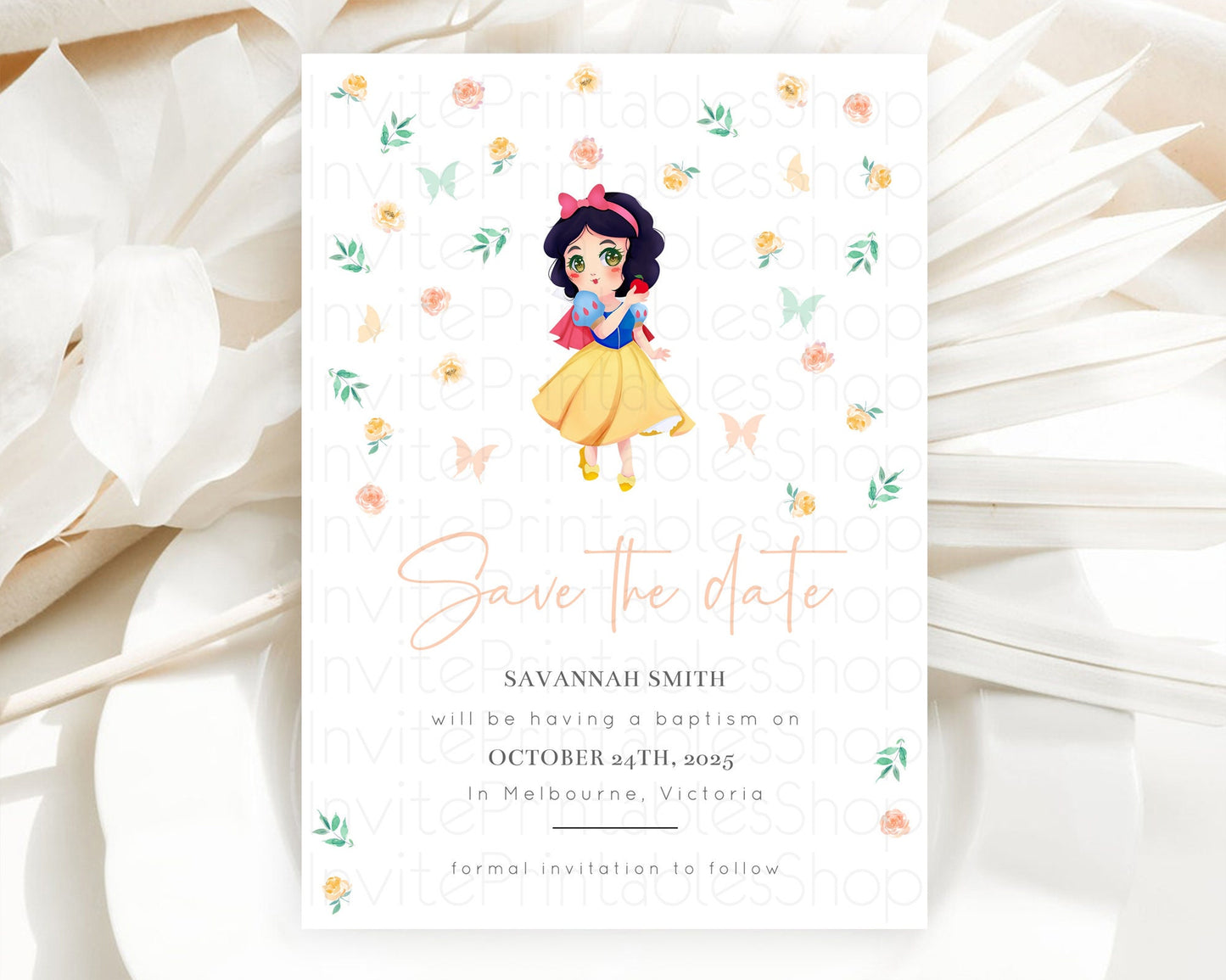 Princess Save The Date Template Secret Garden Enchanted Castle Pastel Floral Royal Party For 1st Birthday Baptism Baby Shower D10356