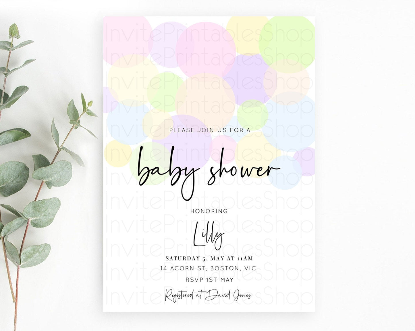 Pastel Rainbow Baby Shower Invitation Pastel Confetti Invitation Sprinkles Bubbles Invitation Colorful Rainbow Confetti Theme D10229