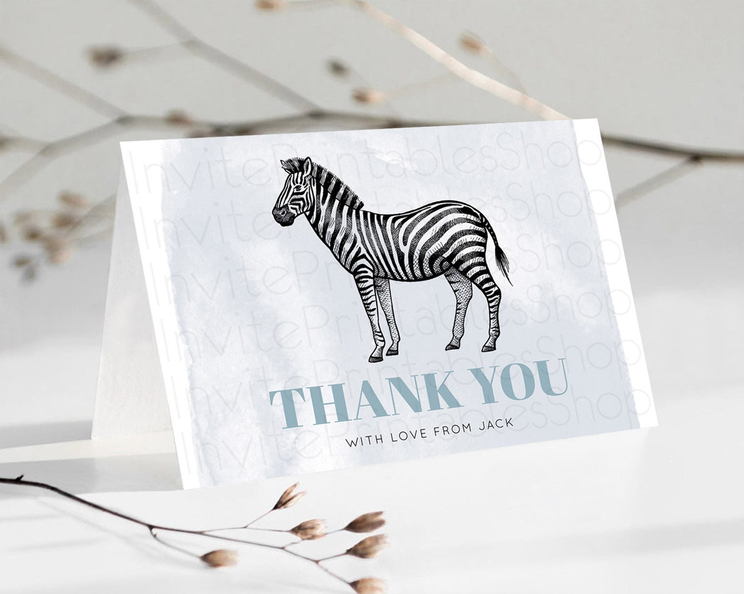 Editable Zebra Thank You Zebra Thank You Card Zebra Birthday Thank You Cards