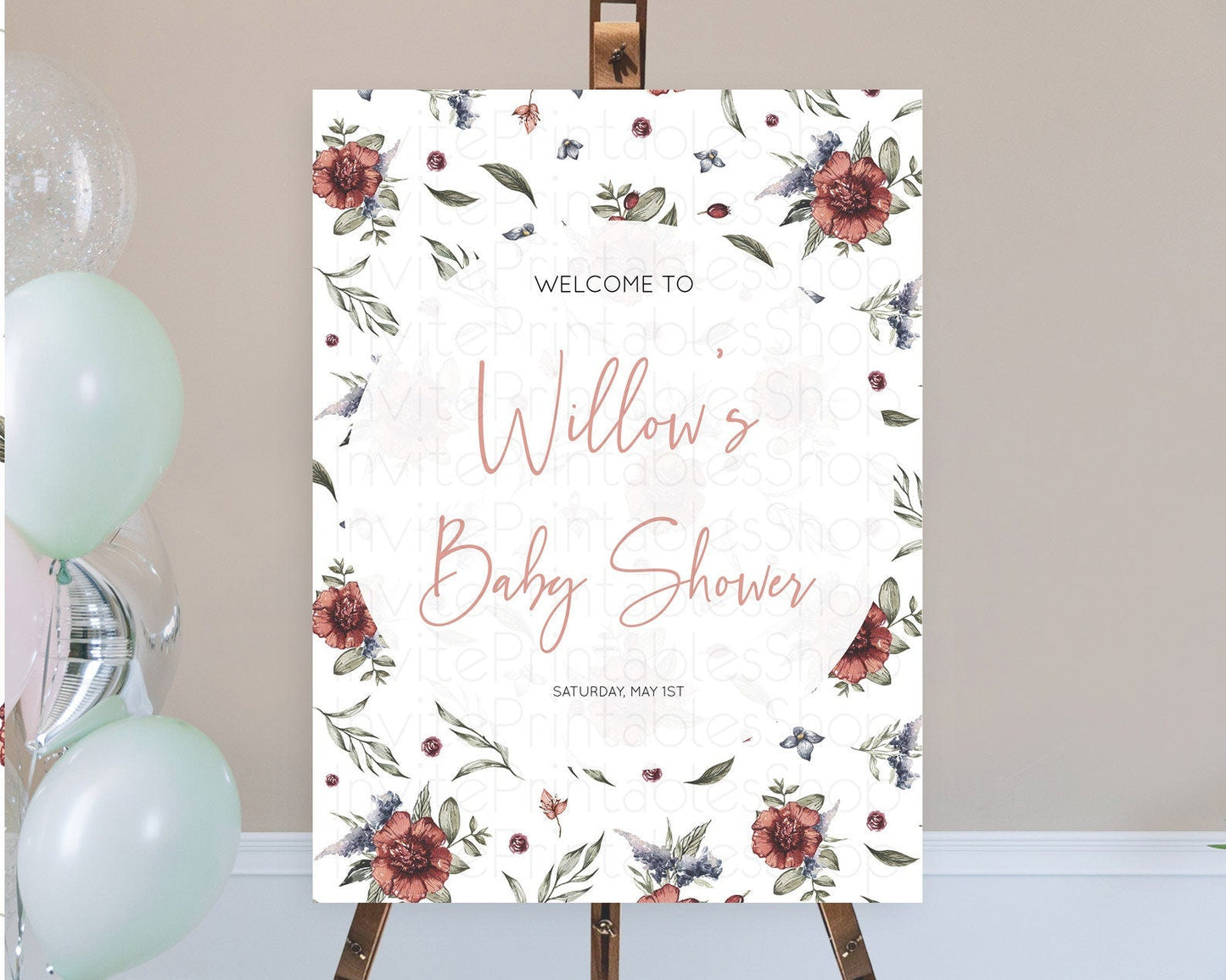 Secret Garden Baby Shower Welcome Sign Wildflower Welcome Board Pastel Flower Garden Welcome Poster Boho Wildflower Welcome Sign D10503