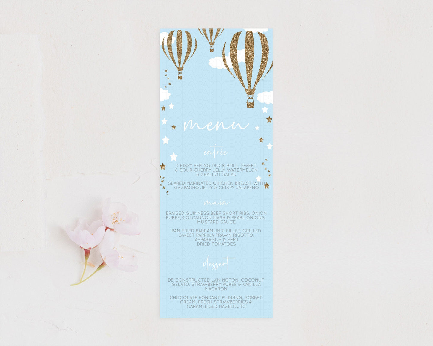 Hot Air Balloon Menu Hot Air Balloon Menu Template Hot Air Balloon Table Decor Adventure Awaits Dinner Dessert Party Food Menu D10332