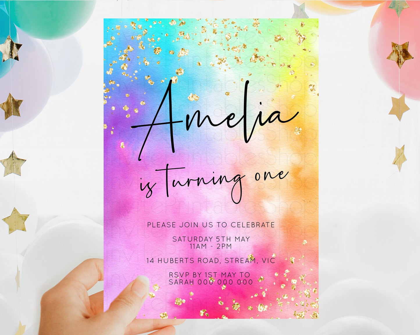 Tie Dye Invitation Rainbow Birthday Invitation Pastel Invitation Colorful Invitation Pastel Rainbow Party 3rd 2nd 1st First Birthday D10456