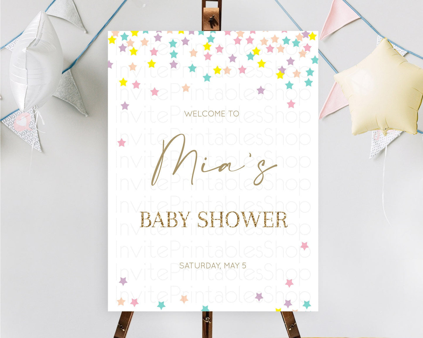 Star Baby Shower Welcome Board Pastel Stars Welcome Sign Shooting Star Rainbow Colorful Confetti Twinkle Little Star Welcome Sign D10601