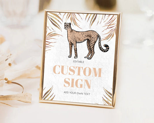 Editable Cheetah Sign Cheetah Party Sign Template Safari Adventure Table Sig