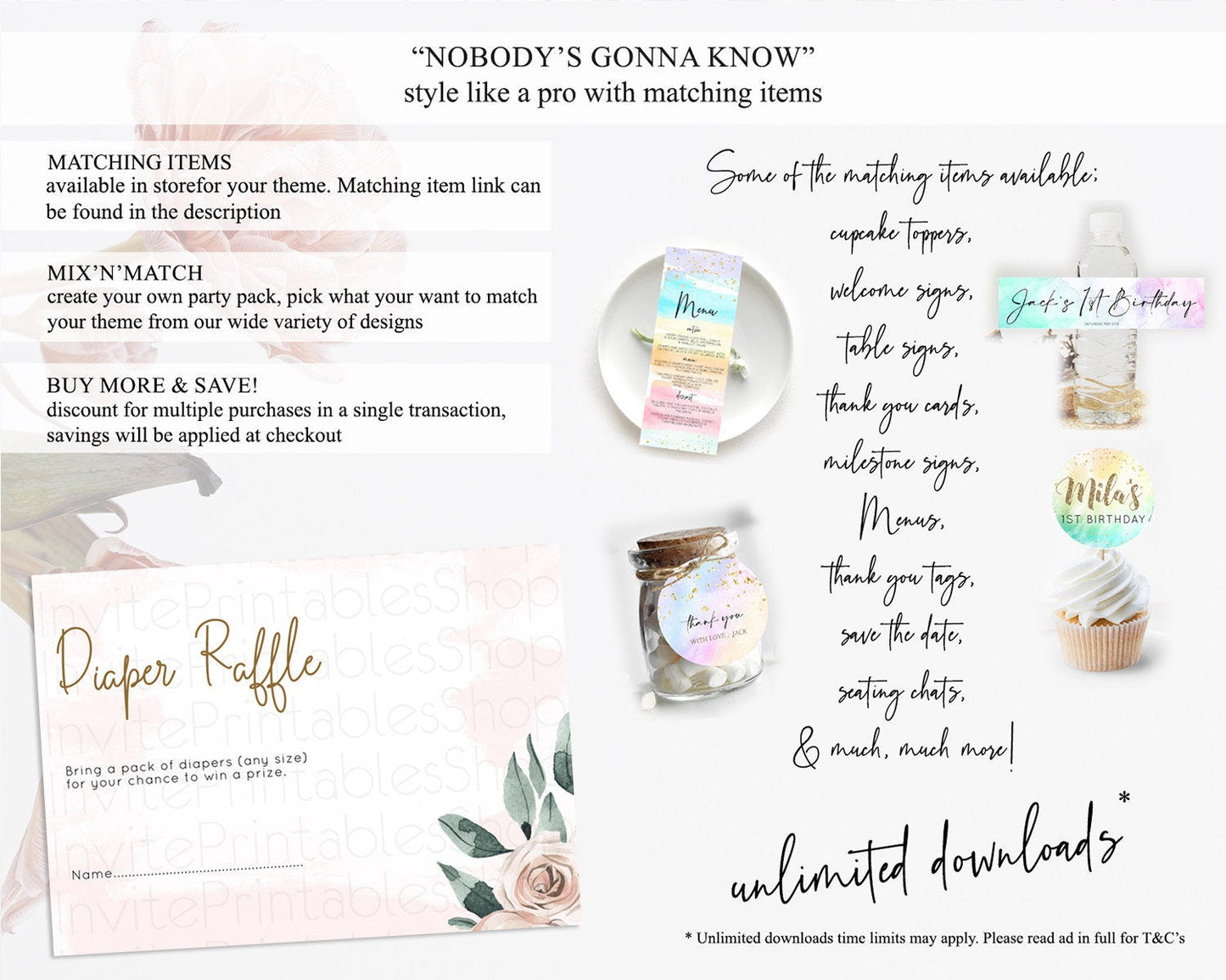 Tropical Diaper Raffle Card Tropical Diaper Raffle Insert Palm Leaf Diaper Ticket Fern Frangipani Floral White Orchid Raffle Game D11010