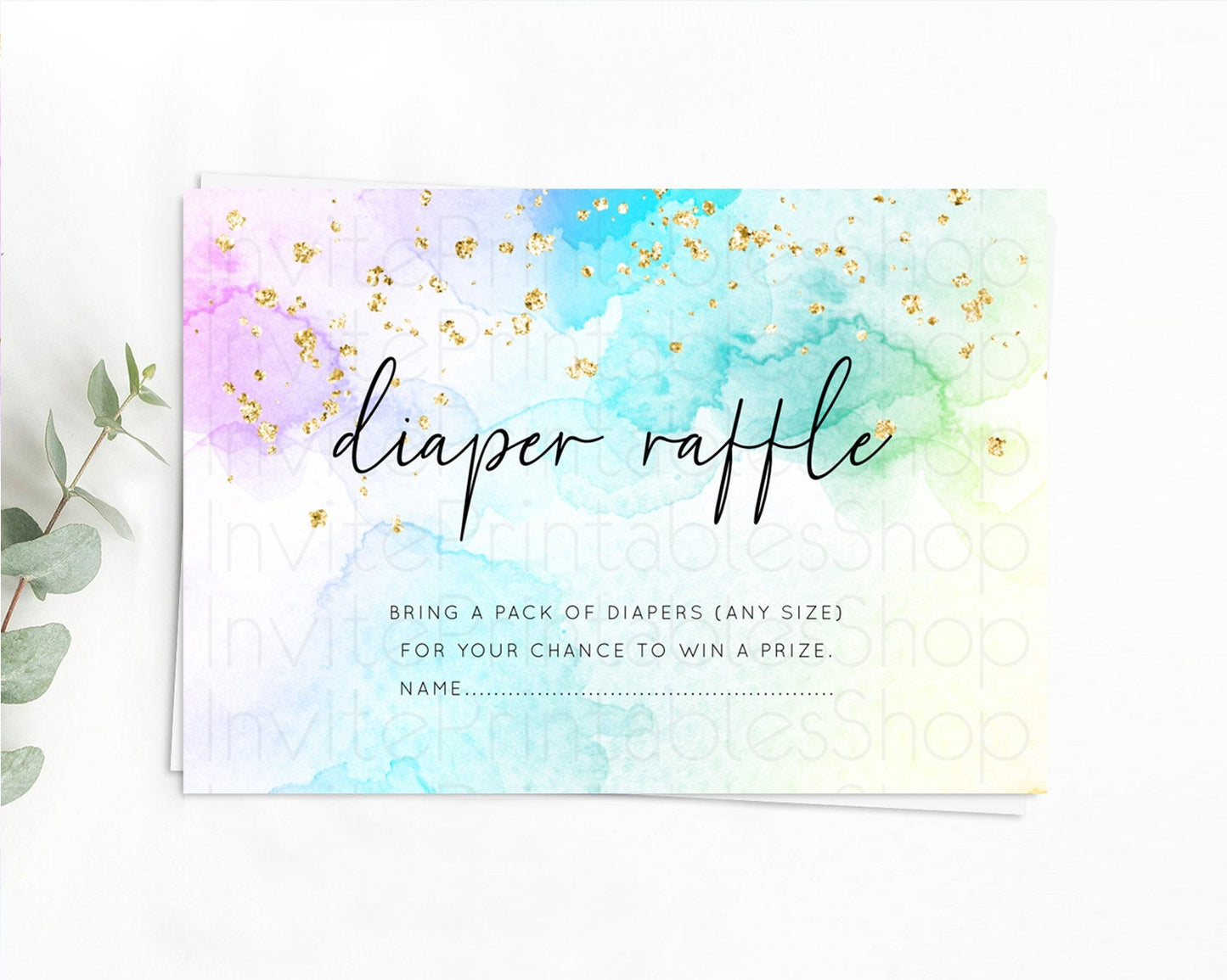 Pastel Diaper Raffle Card Pastel Rainbow Diaper Raffle Insert Colorful Ombre Watercolor Diaper Ticket Confetti Glitter Raffle Game D10771