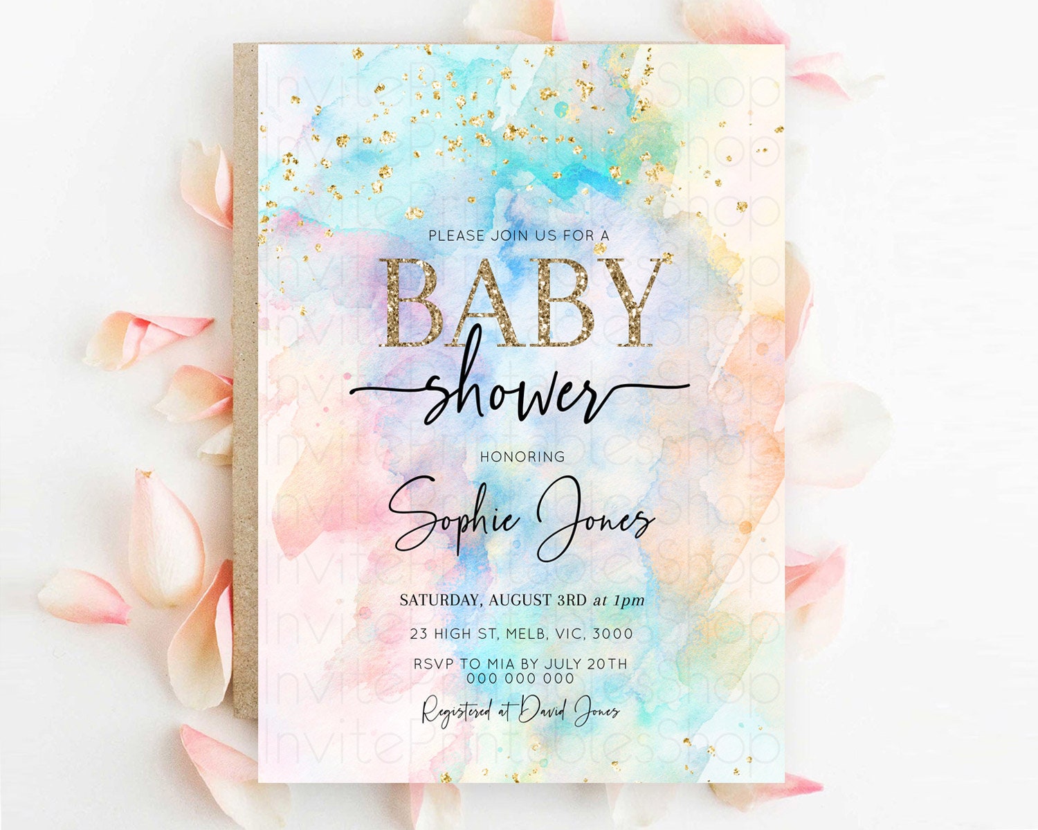 Editable Pastel Baby Shower Invitation Rainbow Baby Shower Invitation Colorf