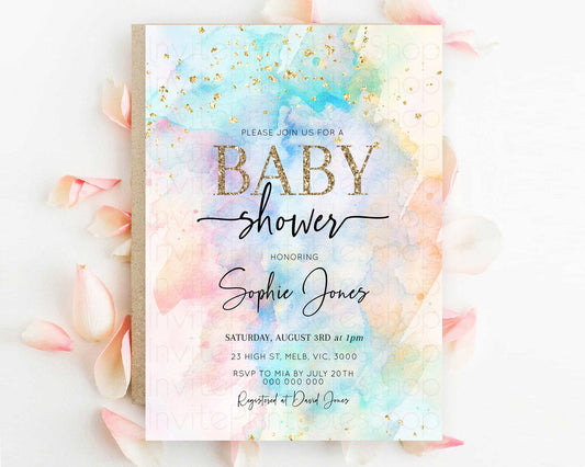 Editable Pastel Baby Shower Invitation Rainbow Baby Shower Invitation Colorf