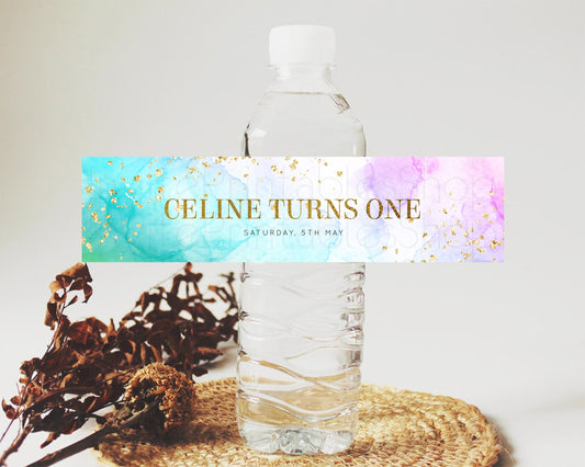 Editable Pastel Water Label Template Pastel Ombre Rainbow Watercolor Colorfu