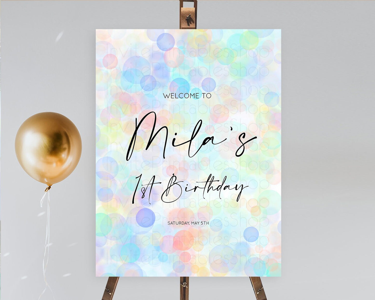 Pastel Welcome Sign Bubble Bath Birthday Party Rainbow Welcome Board Pastel Bubbles Colorful Confetti First Birthday Welcome Sign D10446