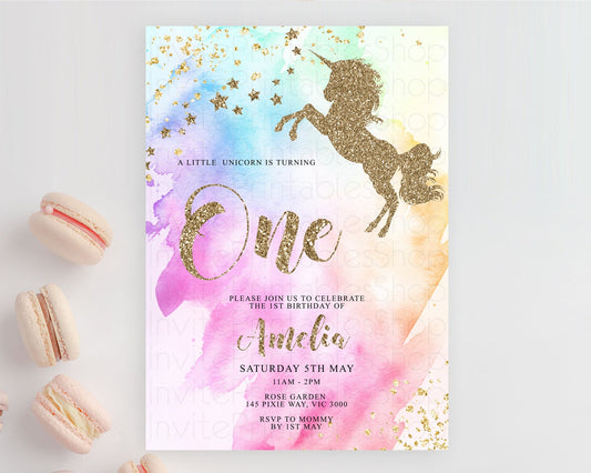 Editable Unicorn Rainbow Birthday Invitation Pastel Birthday Invite Magical