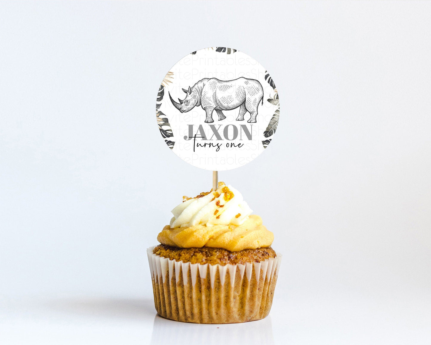 Rhino Cupcake Toppers Rhino Cupcake Rhino Take A Cupcake Toppers Rhino Safari Adventure Decor Zoo Party Rhino Palm Leaf Decor D10826