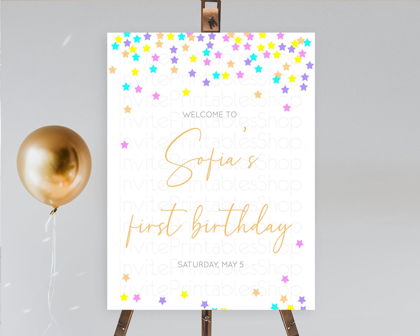 Star Welcome Board Pastel Stars Welcome Sign Shooting Star Rainbow Colorful Confetti Twinkle Little Star First Birthday Welcome Sign D10397