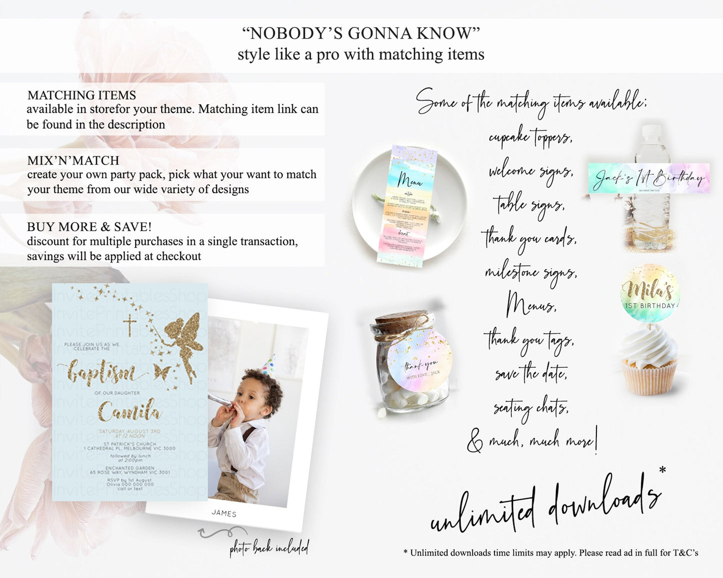 Fairy Baptism Invitation Fairy Baptism 1st Birthday Invitation Enchanted Secret Garden Christening Invite Pastel Floral Butterfly D10907