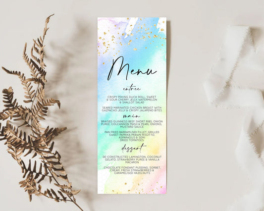 Editable Pastel Menu Pastel Rainbow Menu Template Colorful Pastel Table Deco
