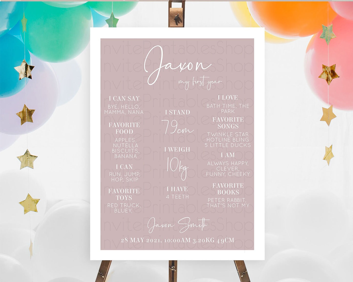 Pink First Birthday Milestone Poster Plain Pink Milestone Board Minimalist Pastel Pink Milestone Modern 1st Birthday Welcome Sign D10936