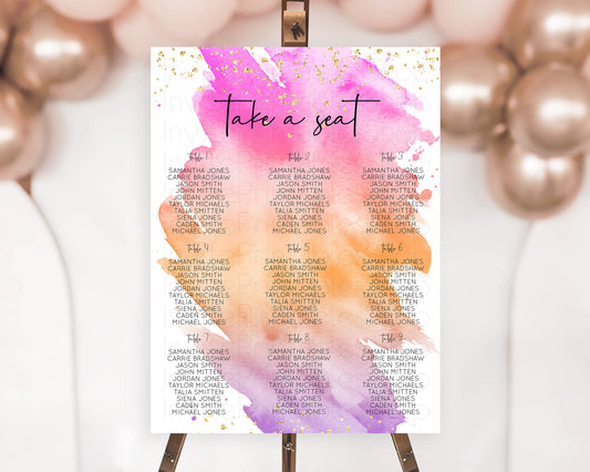 Editable Rainbow Seating Chart Pastel Seating Chart Colorful Pastel Watercol