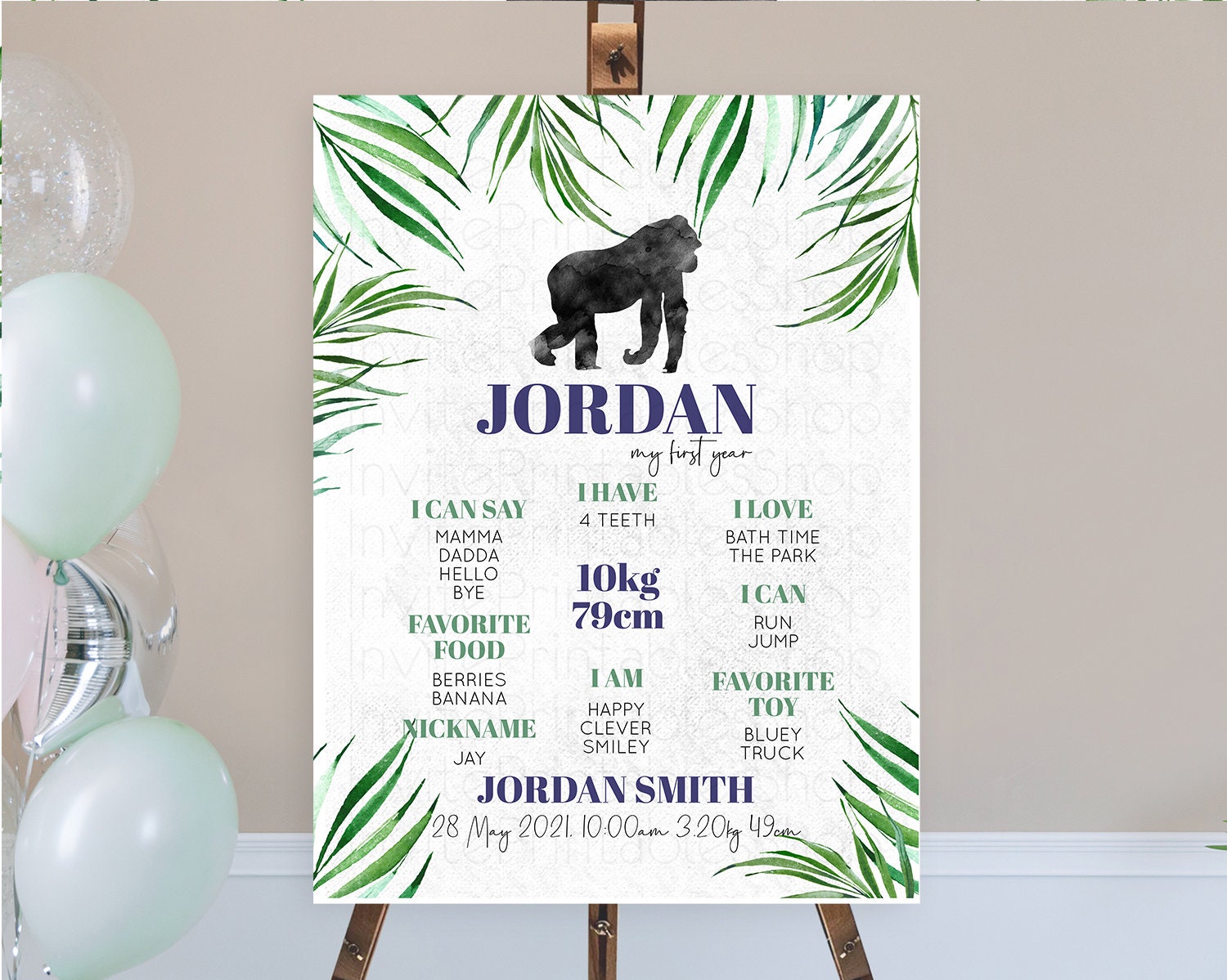 Editable Gorilla First Birthday Milestone Board Gorilla Milestone Poster Gor