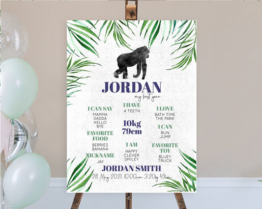 Editable Gorilla First Birthday Milestone Board Gorilla Milestone Poster Gor
