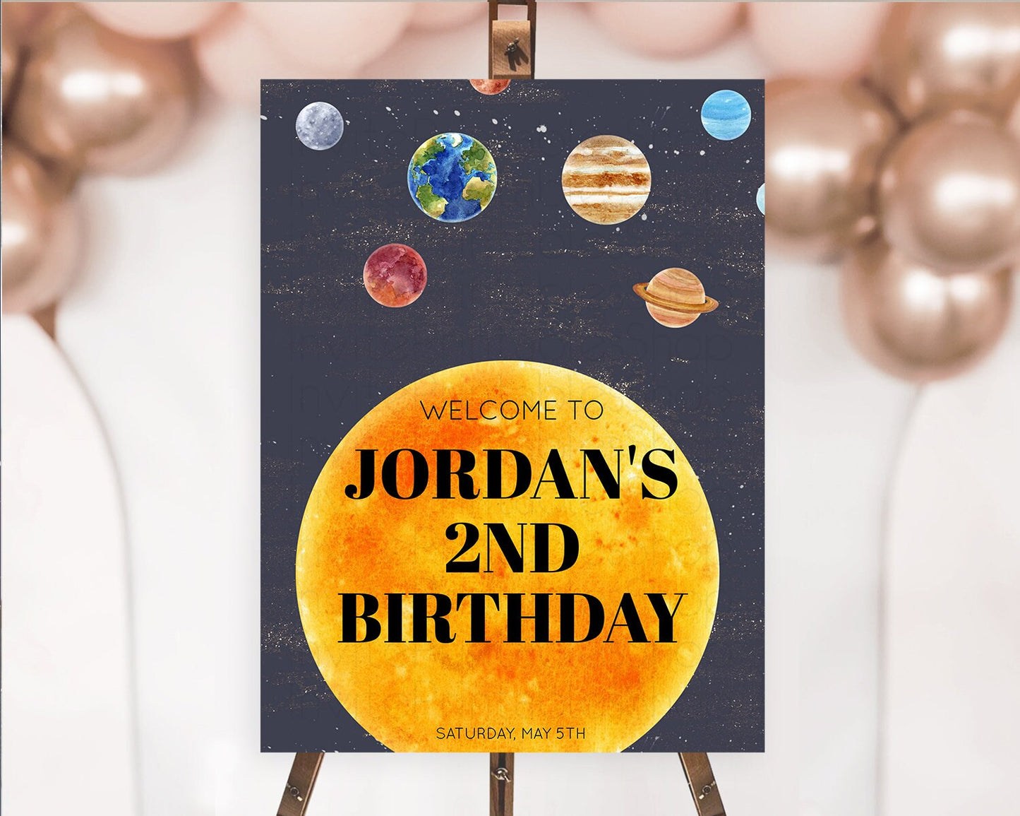 Space Birthday Welcome Sign Space Welcome Board First Trip Around the Sun Welcome Poster Planets Solar System ONE year Birthday Sign D10430