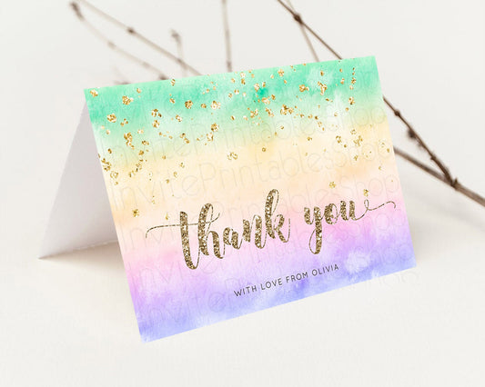 Pastel Thank You Rainbow Thank You Card Colorful Pastel Birthday Thank You Card Confetti Watercolor Pastel Teacher Thank You Cards D10478