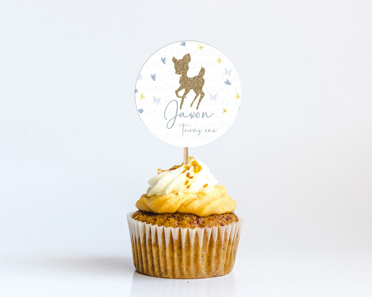 Fawn Cupcake Toppers Deer Cupcake Toppers Enchanted Forest Party Butterfly Pastel Flowers Woofland Cupcake Toppers First Birthday D10864