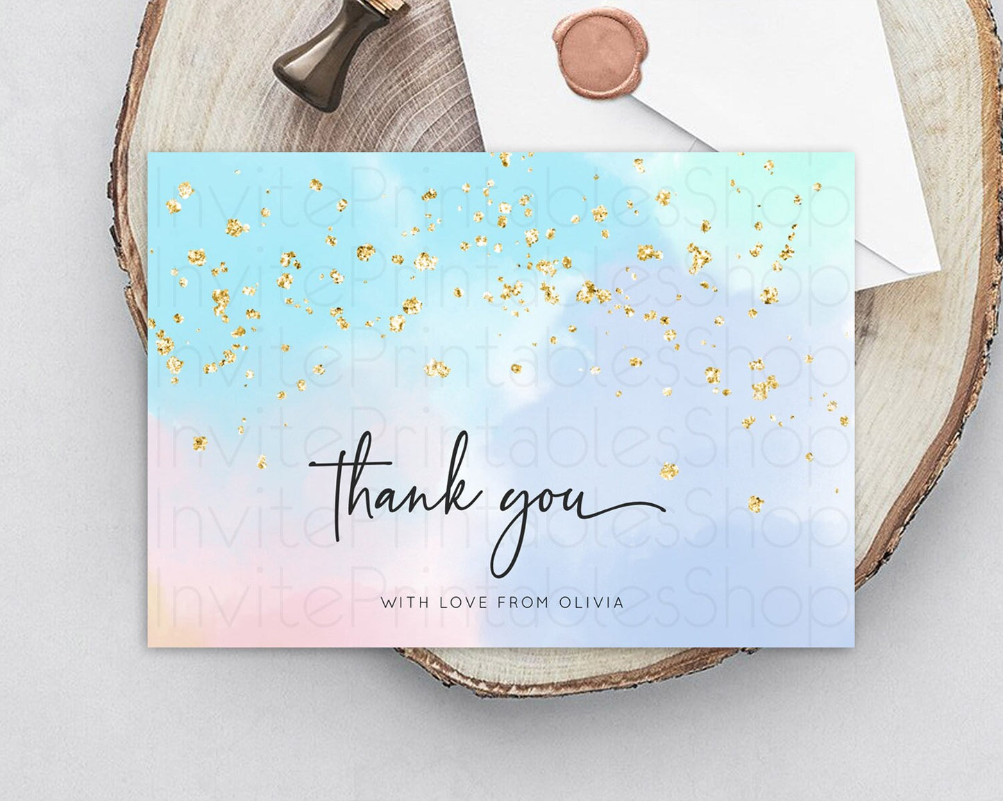 Pastel Thank You Rainbow Thank You Card Colorful Pastel Birthday Thank You Card Confetti Watercolor Pastel Teacher Thank You Cards D10368