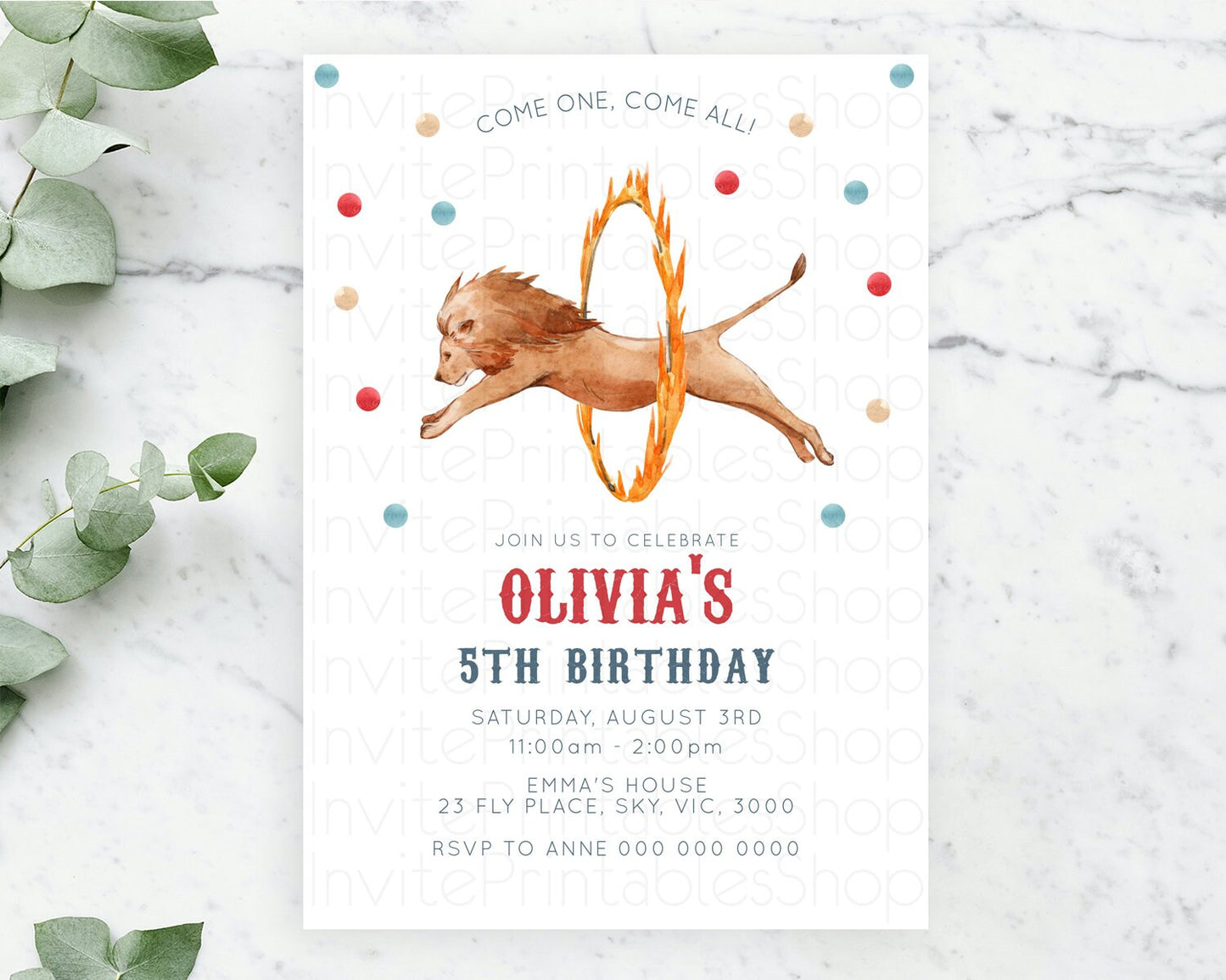 Circus Birthday Invitation Carnival Birthday Invitation Clown Invite Circus Lion Invite Circus Tent Invite Circus Elephant Invite D10523