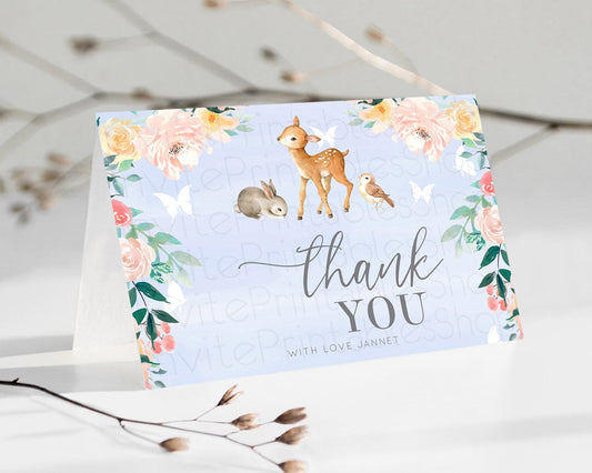 Editable Fawn Thank You Deer Thank You Card Pastel Floral Deer Birthday Than