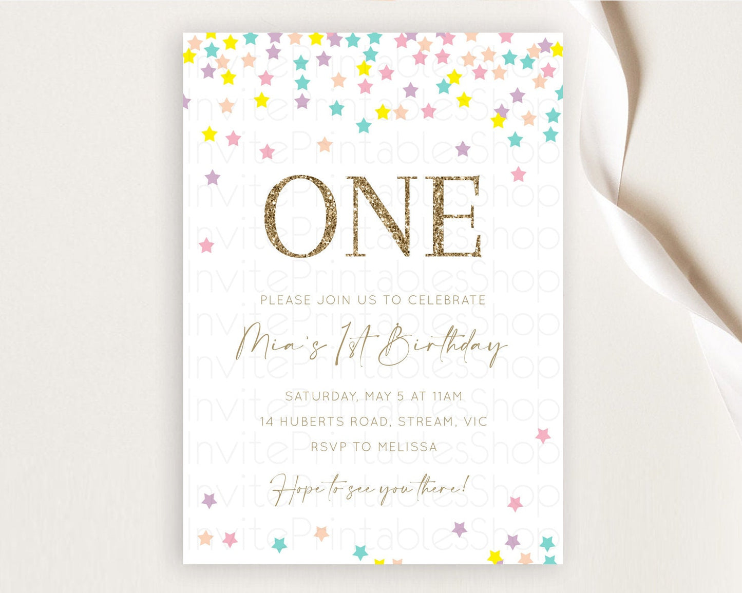 Star Birthday Invitation Pastel Stars Invite Shooting Star Party Rainbow Colorful Confetti Twinkle Little Star 2nd First Birthday D10601