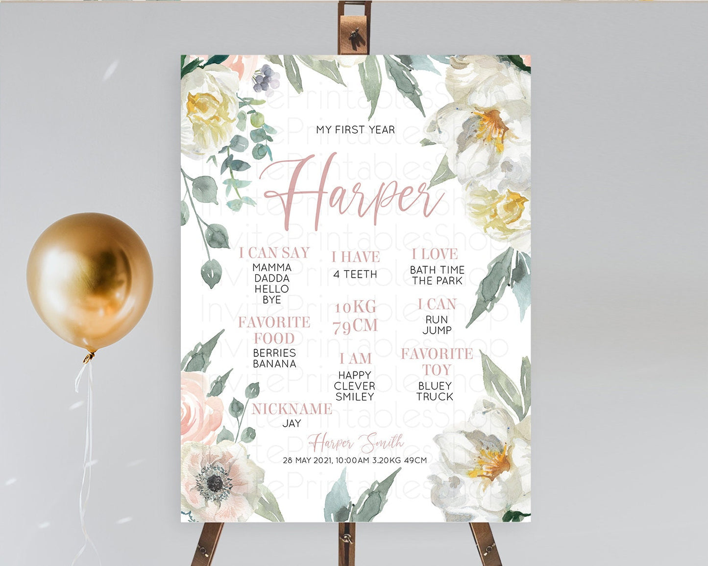 Secret Garden Milestone Board Wildflower First Birthday Milestone Poster Pastel White Flowers Milestone Boho Floral 1st Birthday Sign D10121