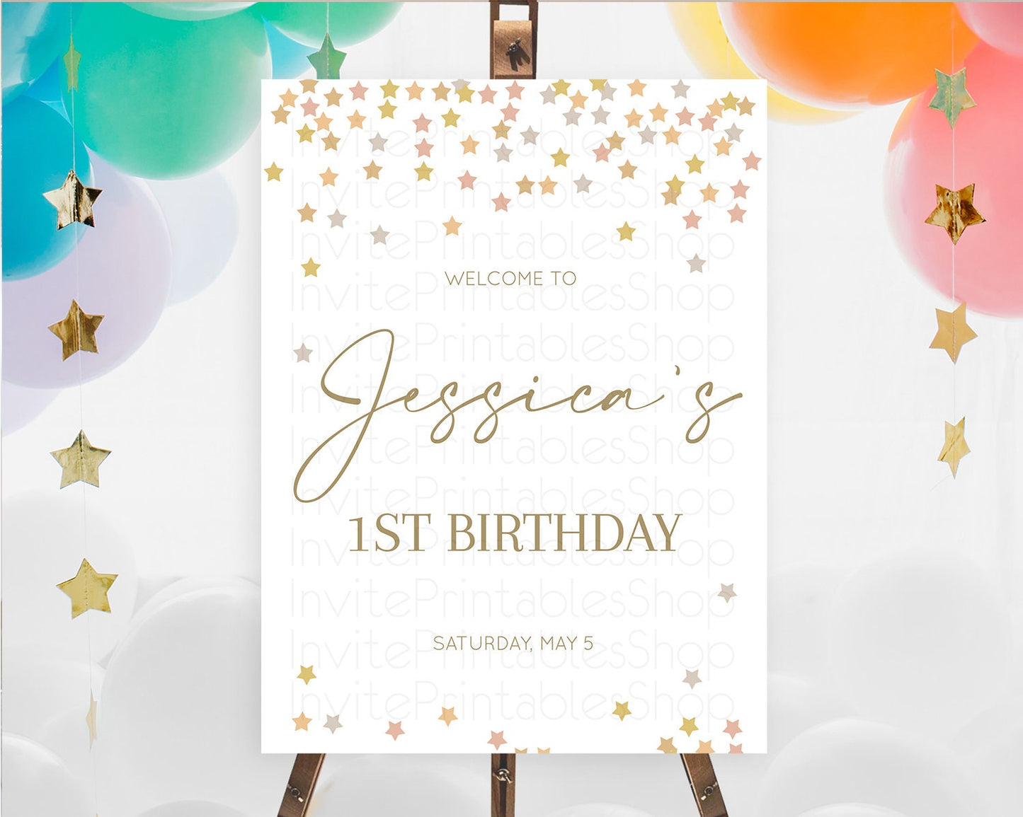 Star Welcome Board Pastel Stars Welcome Sign Shooting Star Rainbow Colorful Confetti Twinkle Little Star First Birthday Welcome Sign D10342