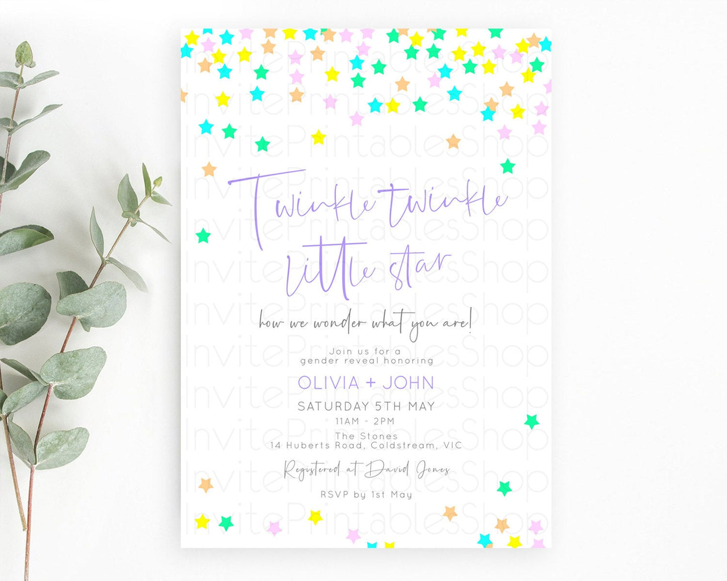 Twinkle Star Baby Shower Invitation Pastel Twinkle Star Invitation Rainbow Pastel Colorful Confetti Twinkle Little Star Baby Shower D10395