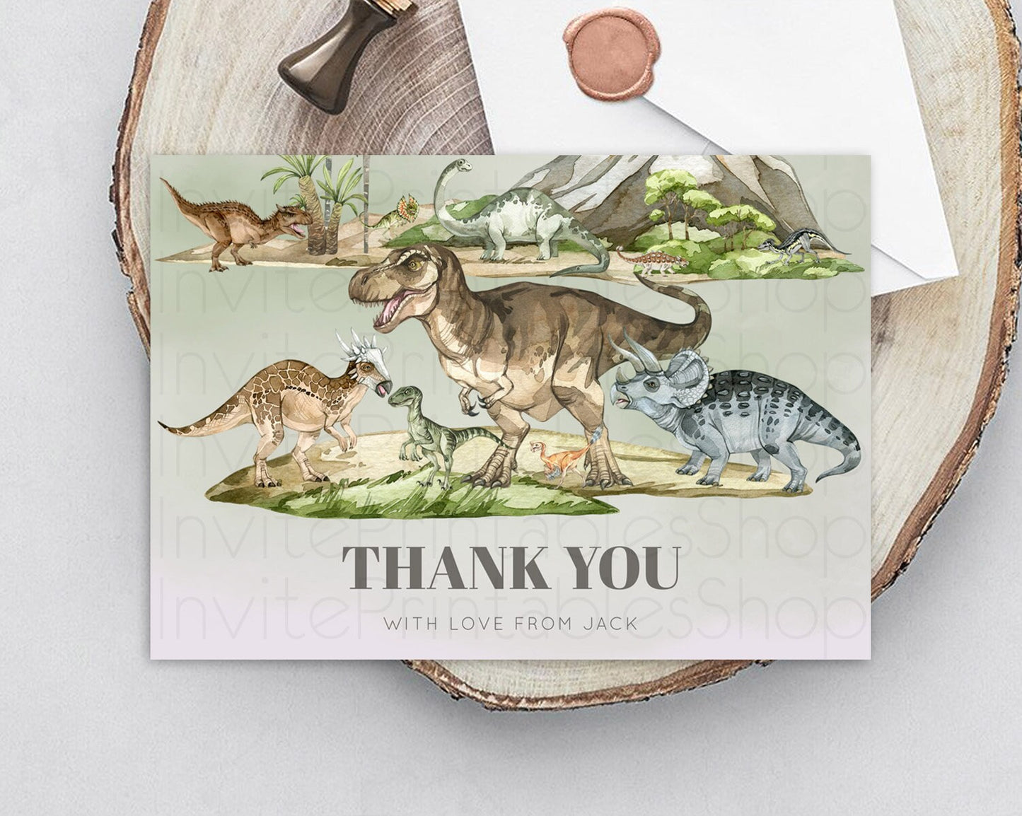 Dinosaur Thank You Dinosaur Volcano Thank You Card Dinosaur Birthday Card Watercolor Volcano T-Rex Raptor Jurassic Teacher Thank You D10671