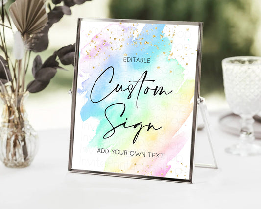 Editable Pastel Sign Ombre Table Sign Decor Pastel Ombre Rainbow Watercolor