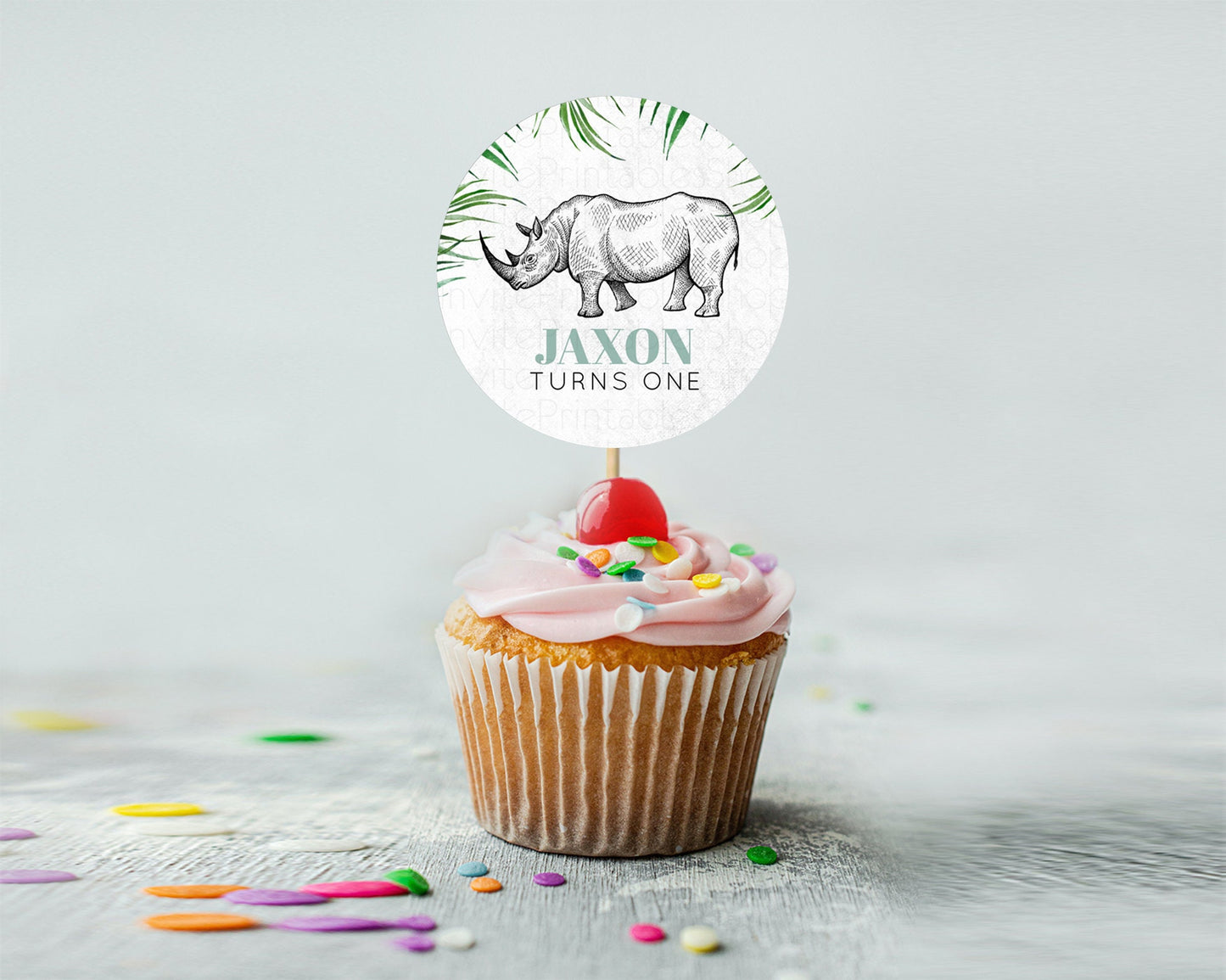 Rhino Cupcake Toppers Rhino Cupcake Rhino Take A Cupcake Toppers Rhino Safari Adventure Decor Zoo Party Rhino Palm Leaf Décor D10848