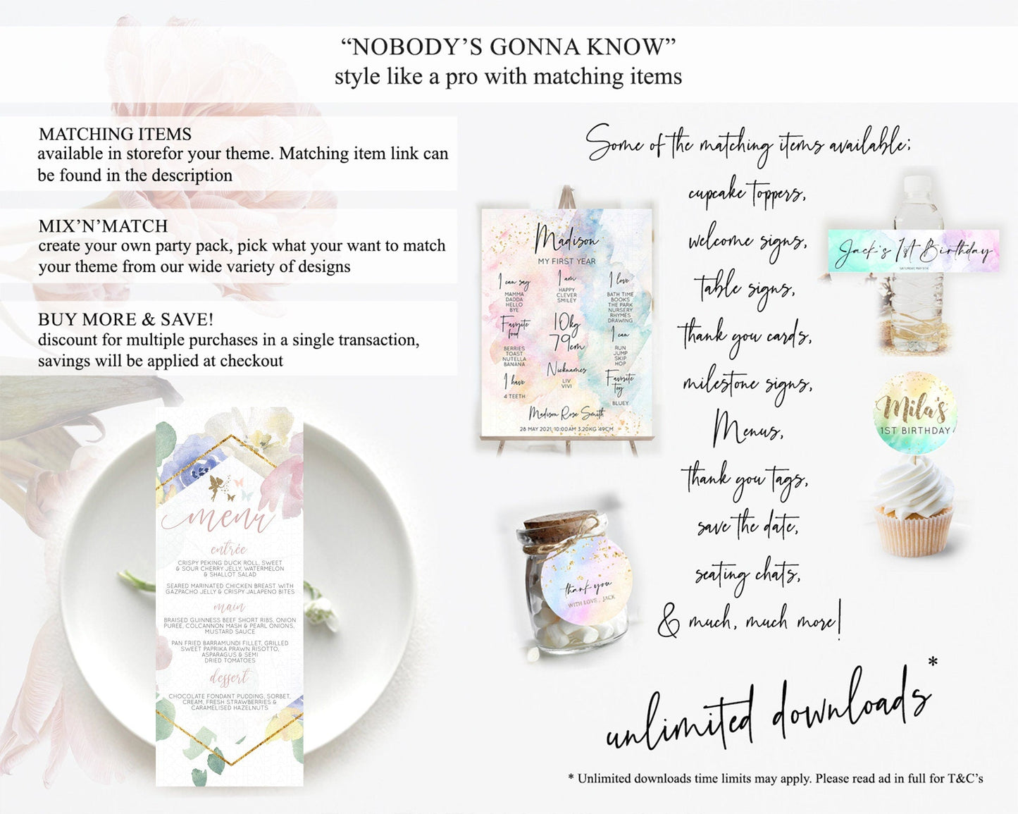 Fairy Menu Fairy Menu Template Enchanted Garden Pastel Floral Butterfly Table Decor Fairy Secret Garden Dinner Dessert Food Menu D10294