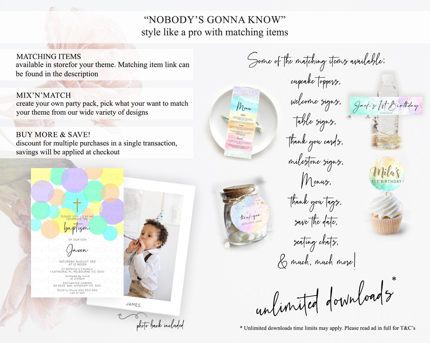 Pastel Baptism Invitation Pastel Confetti Baptism 1st Birthday Invitation Colorful Rainbow Confetti Bubbles Christening Invitation D10412