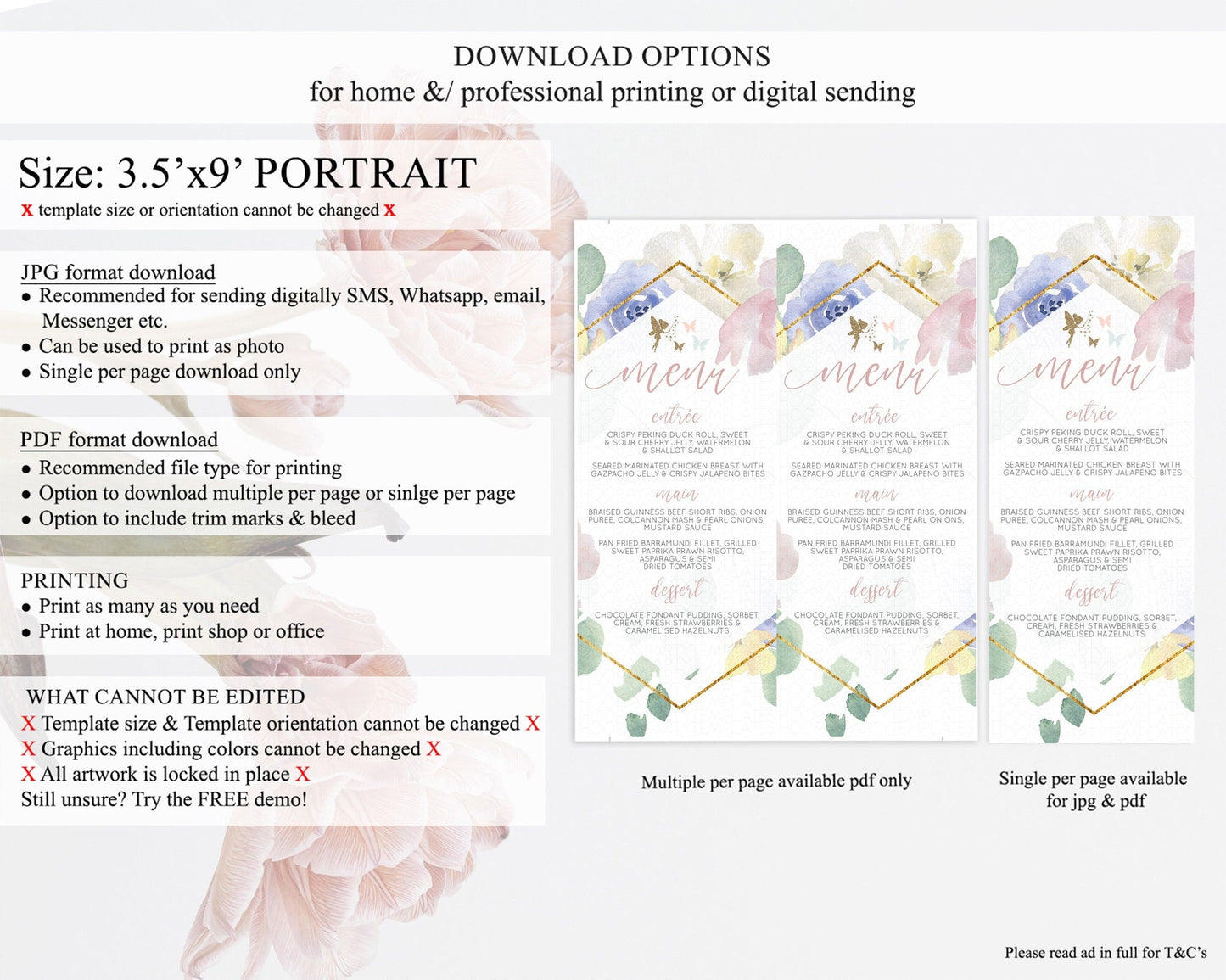 Fairy Menu Fairy Menu Template Enchanted Garden Pastel Floral Butterfly Table Decor Fairy Secret Garden Dinner Dessert Food Menu D10294
