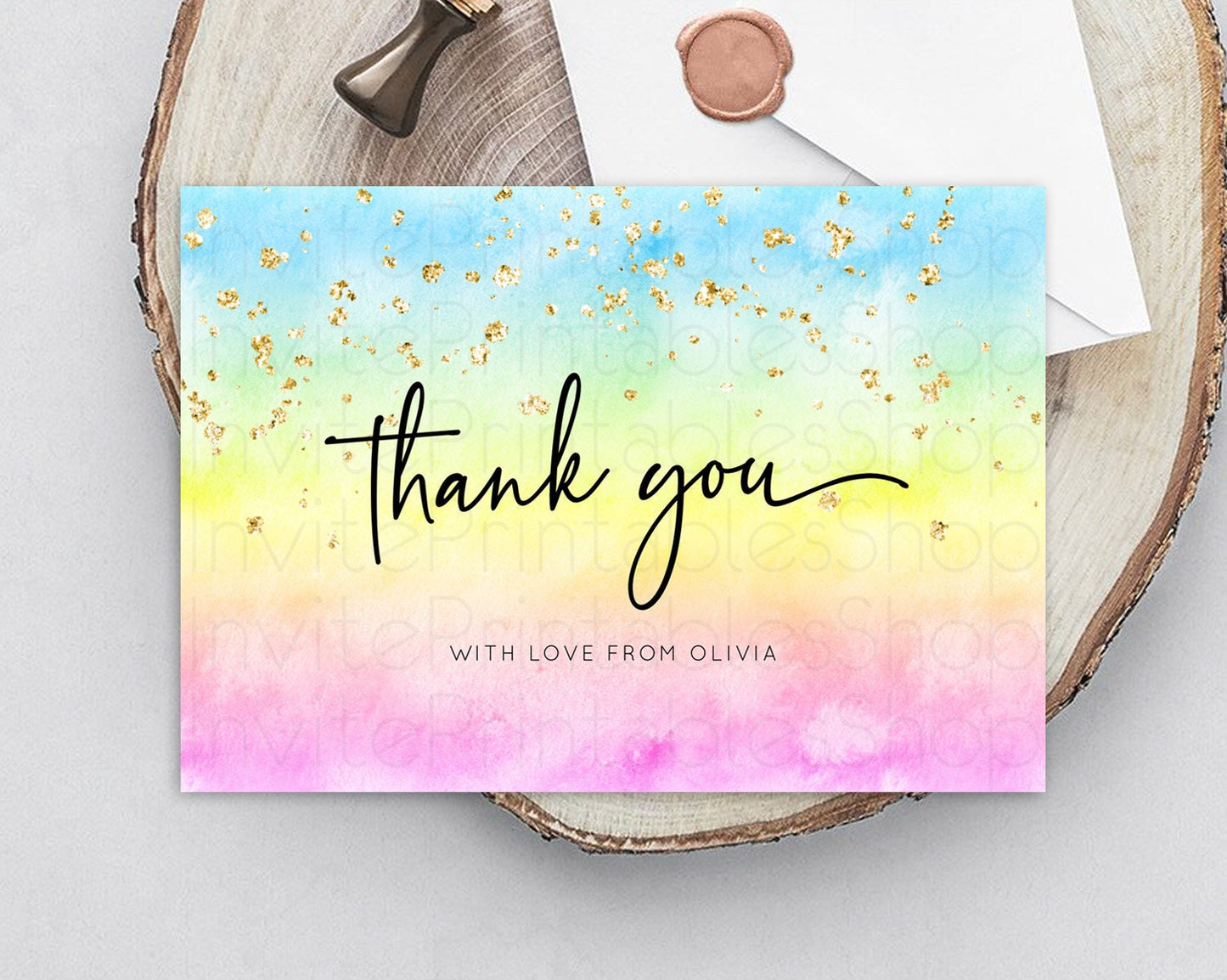Pastel Thank You Rainbow Thank You Card Colorful Pastel Birthday Thank You Card Confetti Watercolor Pastel Teacher Thank You Cards D10480