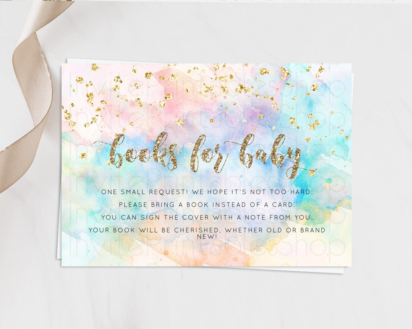 Pastel Books For Baby Card Pastel Rainbow Book Insert Colorful Ombre Watercolor Book Card Confetti Glitter Baby Book Poem Request D10261